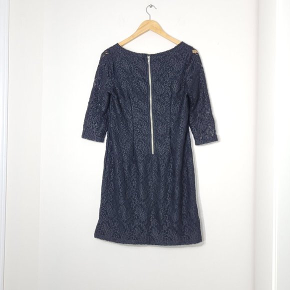 Monroe & Main Women's Black Floral Lace 3/4 Sleeve Zipper Back Knee Length Dress - Picture 2 of 11